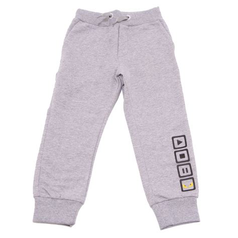 fendi pantalone tuta|3633V pantalone tuta bimbo FENDI grey tracksuit pant boy kid.